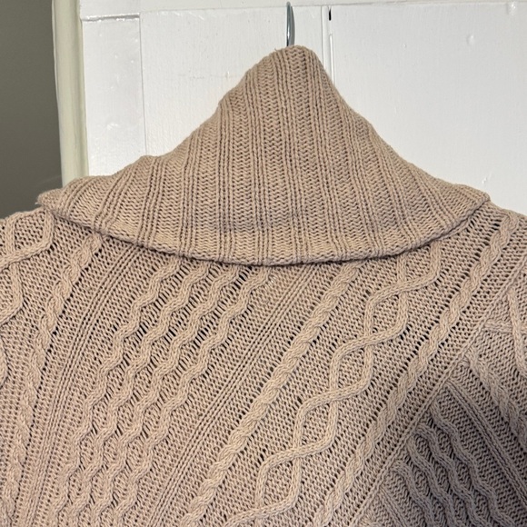 EUC BCBGMaxAzria Beige Cable Knit Cowl Neck Sweater Oversized Long Back - Picture 3 of 7